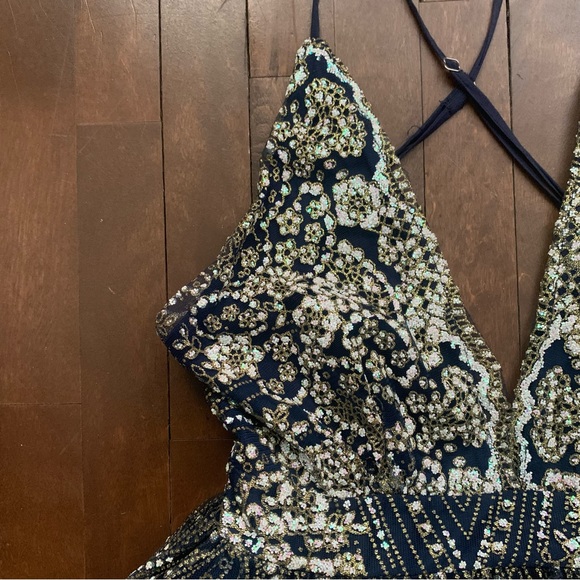 Luxxel Backless Sequin Mini Dress | Blue and Gold  | Size M - Picture 8 of 14